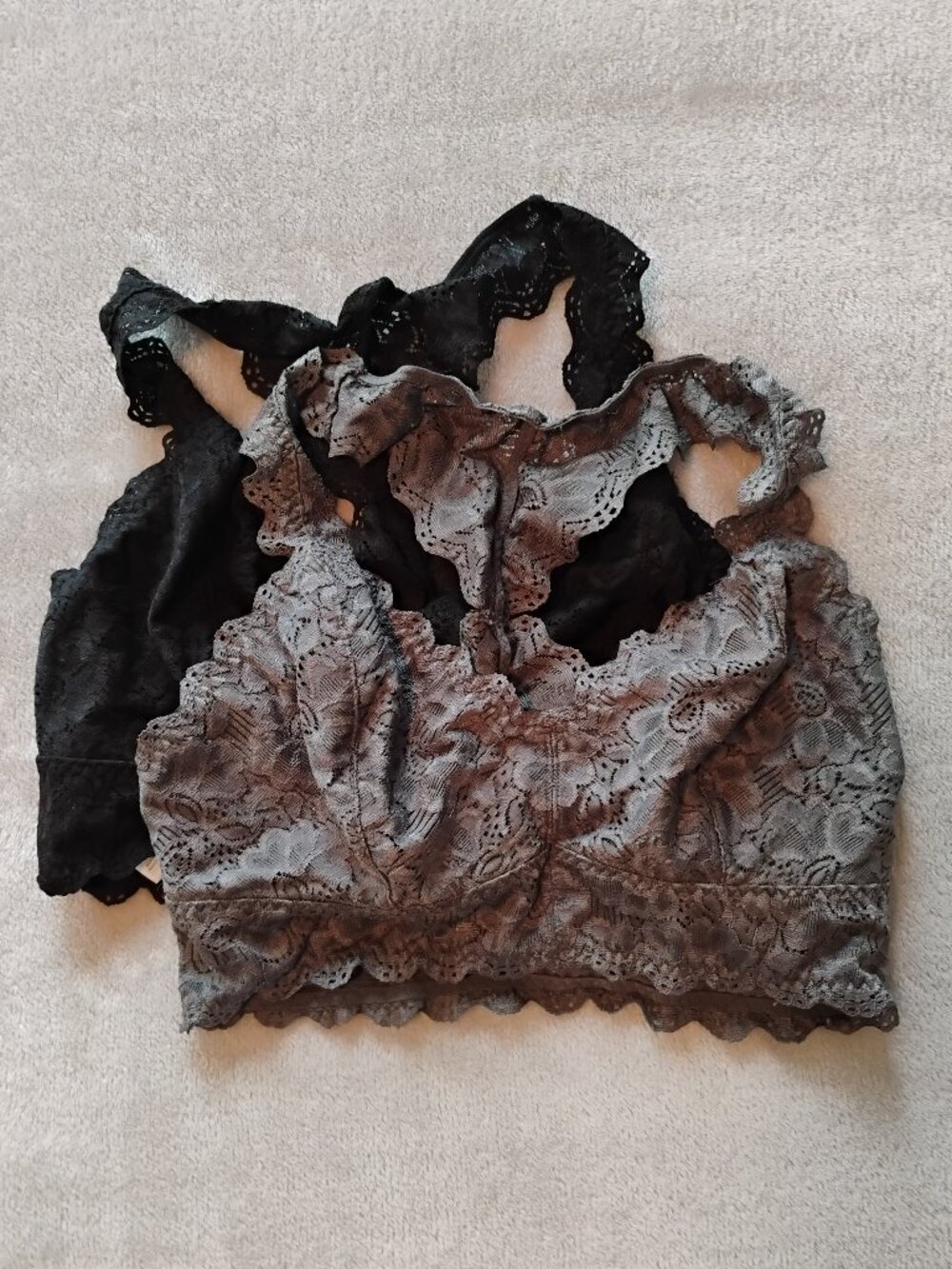 Felina SET OF 2 Lace Racerback Bralette Gray Black Size S